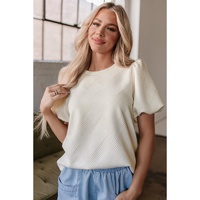 Oatmeal Textured Puff Sleeve T-shirt - L thumbnail