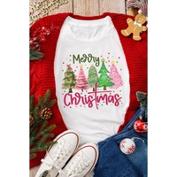 White Merry Christmas Holiday Vibe Graphic Crewneck T Shirt - M thumbnail