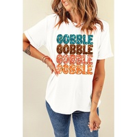 White Heat Transfer GOBBLE Graphic Crewneck Thanksgiving T Shirt - XL thumbnail
