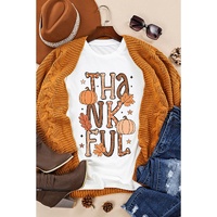 White THANKFUL Pumpkin Leaves Graphic Crewneck Thanksgiving T Shirt - XL thumbnail