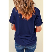 Blue Glittering Game Day Graphic Cuffed Sleeve Crew Neck T Shirt - S thumbnail