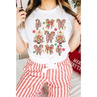 White Christmas Tree Bow Knot Print Round Neck T Shirt - 3XL thumbnail