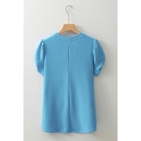 Light Blue Bubble Sleeve Solid Color Elegant T-Shirt - XL thumbnail