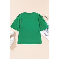 Bright Green Eyelet Embroidered Patchwork Shift Top - L thumbnail