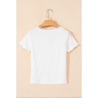 White Lace V Neckline Ribbed Slim Fit T Shirt - L thumbnail