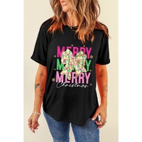 Black Merry Christmas Brushwork Bow Printed T Shirt - S thumbnail