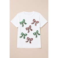 White Christmas Bowknot Graphic Cotton Blend T Shirt - M thumbnail
