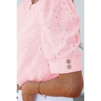 Pink Flower Geometric Textured Button Short Sleeve Top - S thumbnail