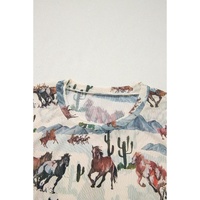 Beige Western Fashion Mustang River Printed Mesh T Shirt - L thumbnail