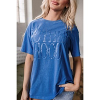 Sky Blue Vintage MOTHERHOOD Letter Graphic T Shirt - L thumbnail