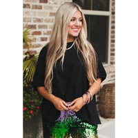 Black Loose Half Sleeve Hi Low Hem T Shirt - S thumbnail