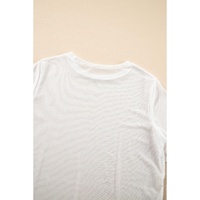 White Solid Color Sheer Mesh Patchwork Short Sleeve Top - L thumbnail