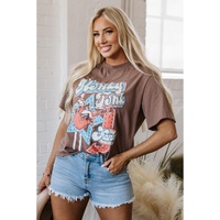 Chicory Coffee Honky Tonk Honey Graphic Crew Neck Western Fashion Tee - L thumbnail
