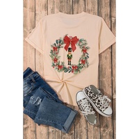 Khaki Nutcracker Bow Christmas Wreath Crewneck Printed T Shirt - XL thumbnail