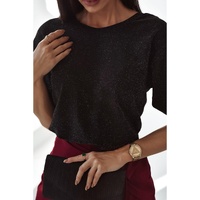 Black Bow Decor Glittery Short Sleeve Top - L thumbnail