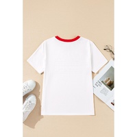 White Rainbow Stripe Print Contrast Crewneck T Shirt - M thumbnail