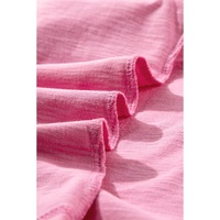 Pink Eyelet Embroidery Scalloped Sleeve Round Neck T Shirt - M thumbnail