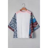 Multicolour Asymmetric Printed Patchwork Sleeve Peace Desert Graphic Top - L thumbnail