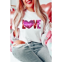 White Heart LOVE Patched Pattern Crewneck Valentines T Shirt - M thumbnail