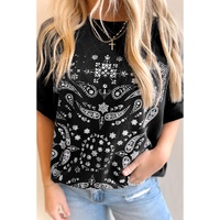Black Paisley Print Crew Neck Loose Fit Tunic Tee - M thumbnail