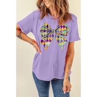 Wisteria Mardi Gras Bowknot Pattern Crew Neck T Shirt - 2XL thumbnail