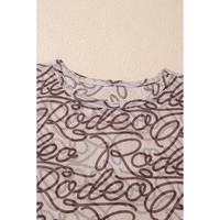 Brown Rodeo Print Round Neck Slim Fit Mesh T Shirt - L thumbnail