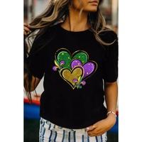 Black Fleur de Lis Heart Printed Mardi Gras T Shirt - XL thumbnail