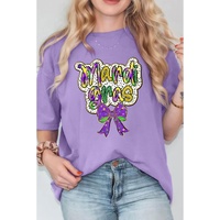 Wisteria mardi gras Bow Printed Crewneck Holiday T Shirt - 2XL thumbnail