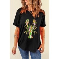 Black Mardi Gras Lobster Heat Transfer Graphic T Shirt - L thumbnail