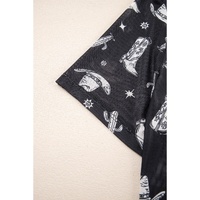Black Western Pattern Mesh Sheer Crew Neck T Shirt - L thumbnail