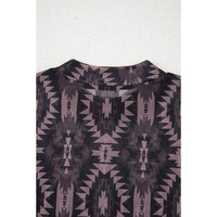 Brown Aztec Print Mock Neck Short Sleeve Mesh T Shirt - L thumbnail