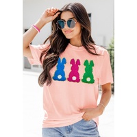 Pink Easter Bunny Chenille Patched Graphic Tee - 2XL thumbnail
