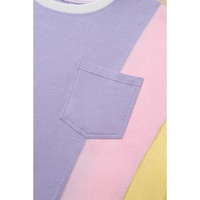 Purple Color Block Patchwork Half Sleeve Oversized T Shirt - L thumbnail