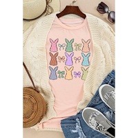 Pink Dotty Bunny Bow Printed Easter Day Fashion T Shirt - S thumbnail