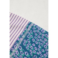 Purple Stripe Floral Color Block Raw Edge Patchwork Bracelet Sleeve Blouse - L thumbnail