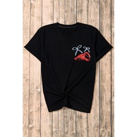Black Girlie Bow Crawfish Printed T Shirt - S thumbnail