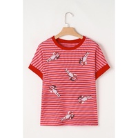 Pink Stripe Sequin Crawfish Crewneck T Shirt - M thumbnail