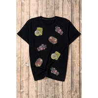 Black Sequin Crawfish Potato Lemon Corn Graphic Crewneck T Shirt - XL thumbnail