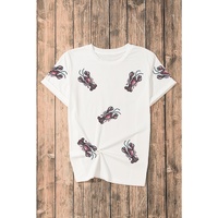 White Sequined Lobster Crewneck Tee - 3XL thumbnail
