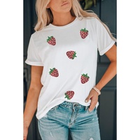 White Sequin Strawberry Patched Crew Neck T Shirt - 3XL thumbnail