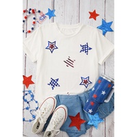 White USA Sequin Stars Patched Casual T Shirt - 2XL thumbnail