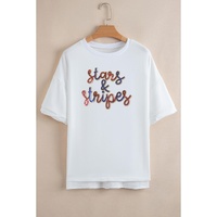 White Sequin stars & stripes Graphic Drop Shoulder Loose T Shirt - M thumbnail