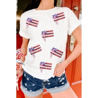 White Sequin Bow American Flag Patched T Shirt - XL thumbnail