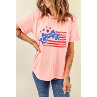 Pink Stars and Stripes Bow Knot Crew Neck T Shirt - S thumbnail