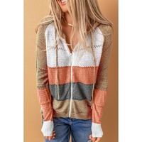 Azura Exchange Zipped Front Colorblock Hollow-out Knit Hoodie - L thumbnail