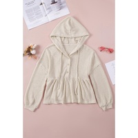 Azura Exchange Waffle Knit Buttons Ruffled Hooded Top - L thumbnail