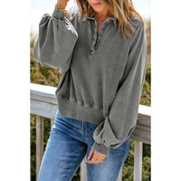 Azura Exchange Washed Snap Buttons Lantern Sleeve Pullover Sweatshirt - 2XL thumbnail