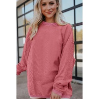 Strawberry Pink Ribbed Corded Oversized Sweatshirt - L thumbnail