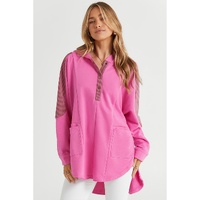 Azura Exchange Oversized Patchwork Henley Hoodie - M thumbnail