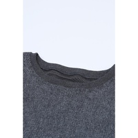 Azura Exchange Gray Ribbed Knit Round Neck Pullover Sweatshirt - L thumbnail